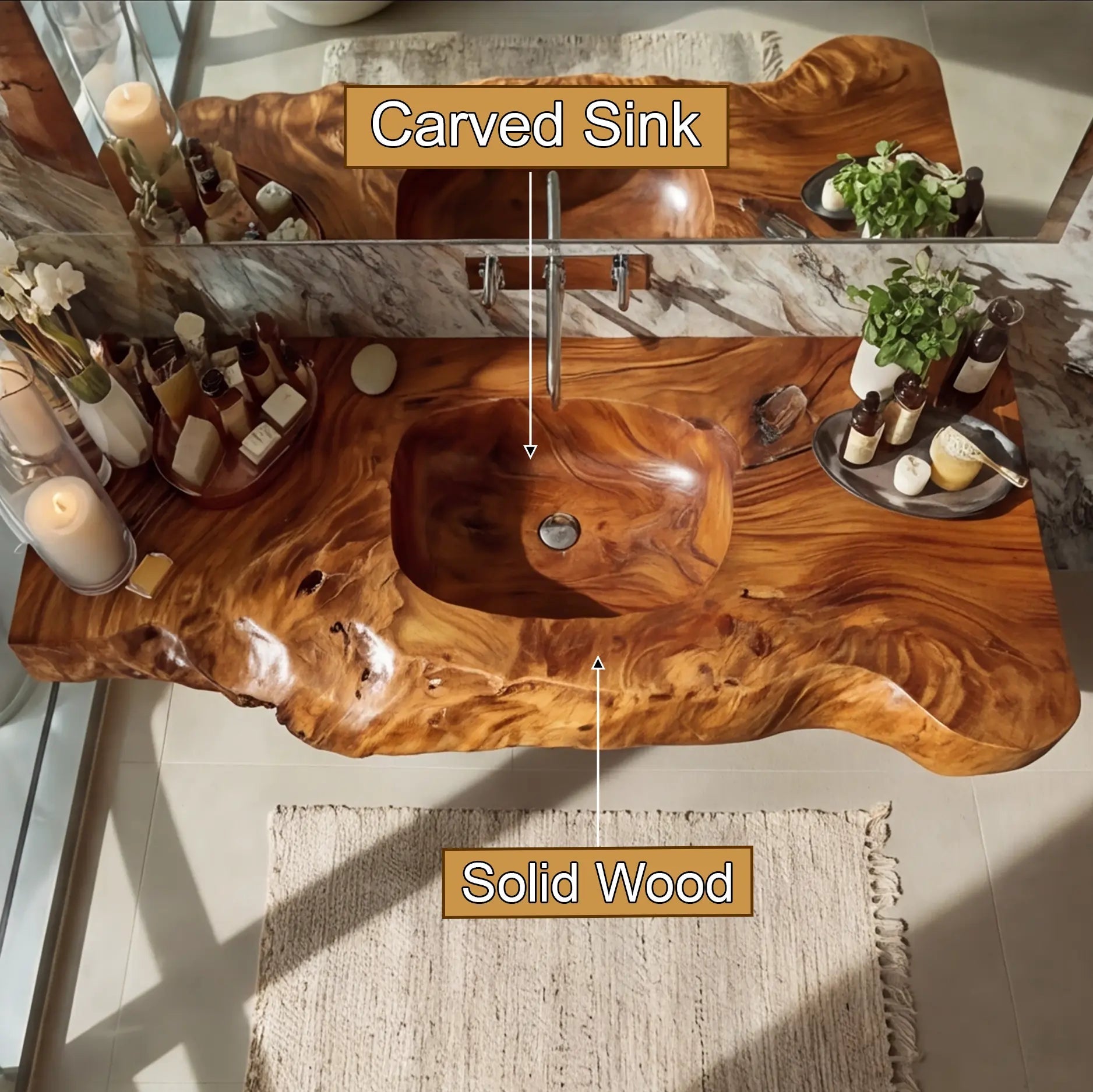 Kaelvyn Live Edge Solid Wood Floating Bathroom Vanity with Integrated Sink SPA254428 Kitchnce