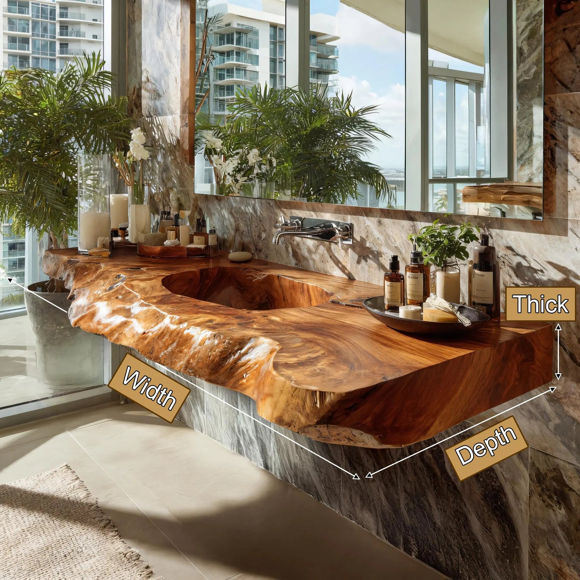 Kaelvyn Live Edge Solid Wood Floating Bathroom Vanity with Integrated Sink SPA254428 Kitchnce