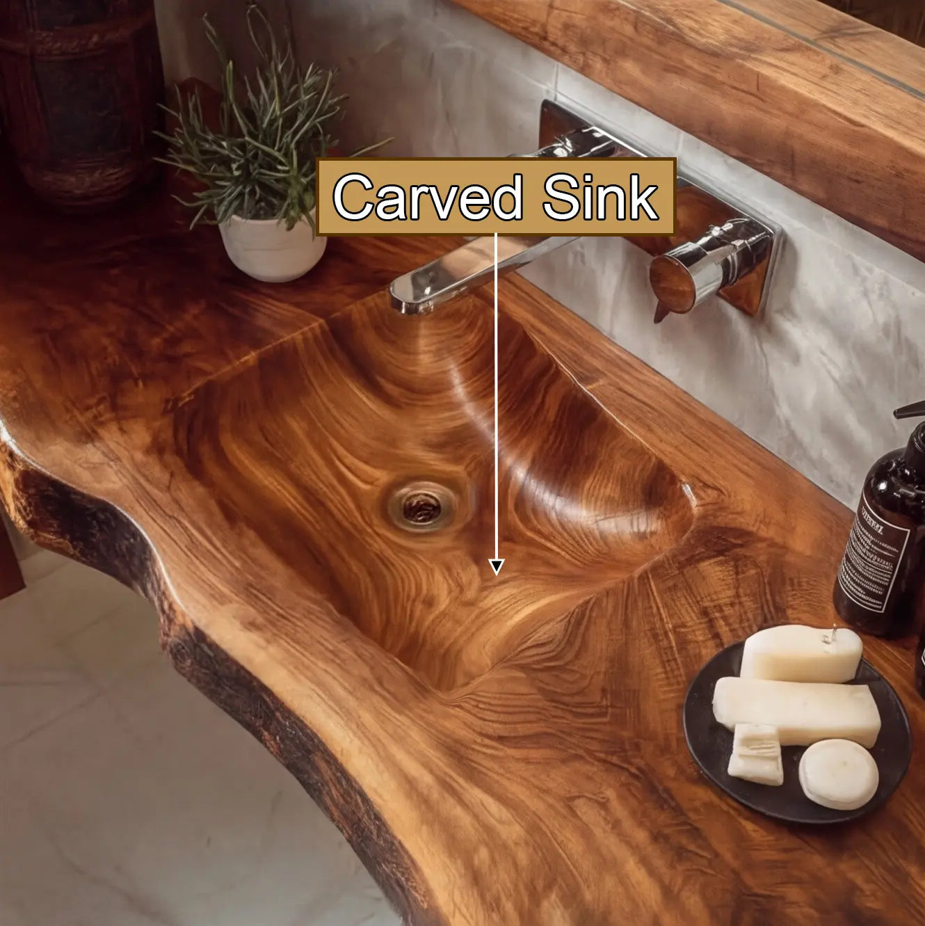 Kavero Handcrafted Live Edge Solid Wood Floating Bathroom Vanity with Integrated Sink SPA183672 Kitchnce