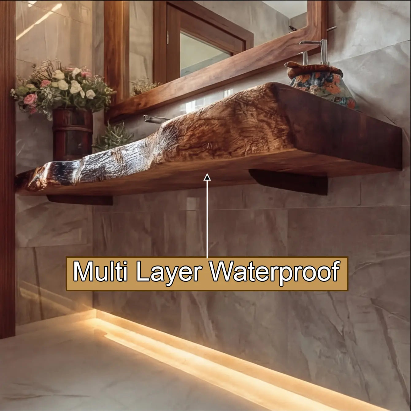 Kavero Handcrafted Live Edge Solid Wood Floating Bathroom Vanity with Integrated Sink SPA183672 Kitchnce