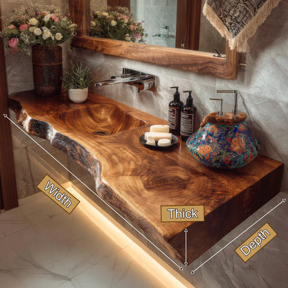 Kavero Handcrafted Live Edge Solid Wood Floating Bathroom Vanity with Integrated Sink SPA183672 Kitchnce