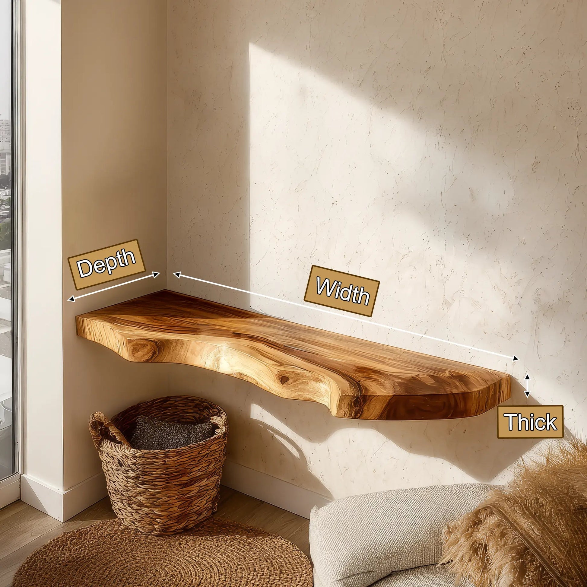 Kavion Live Edge Solid Wood Floating Shelf SPA486225 Kitchnce