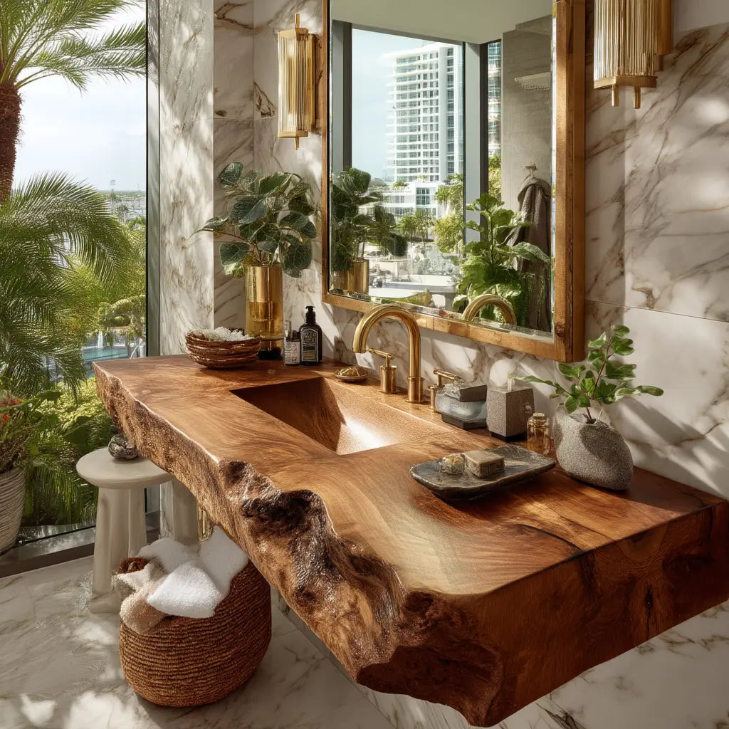 Kelvara Live Edge Solid Wood Floating Bathroom Vanity with Integrated Sink SPA439867 Kitchnce