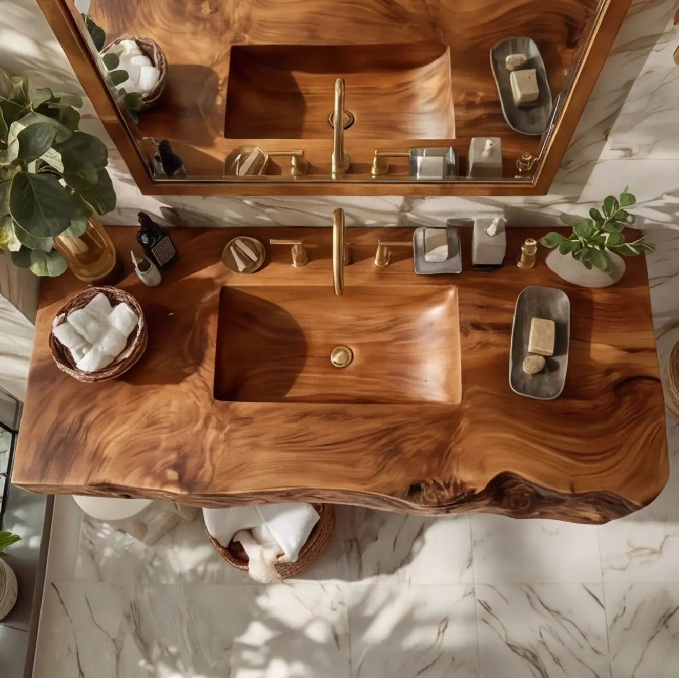 Kelvara Live Edge Solid Wood Floating Bathroom Vanity with Integrated Sink SPA439867 Kitchnce