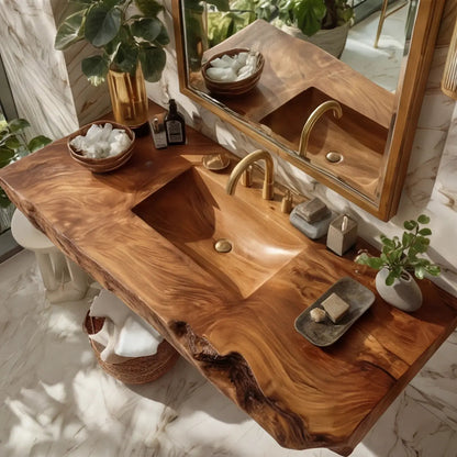 Kelvara Live Edge Solid Wood Floating Bathroom Vanity with Integrated Sink SPA439867 Kitchnce