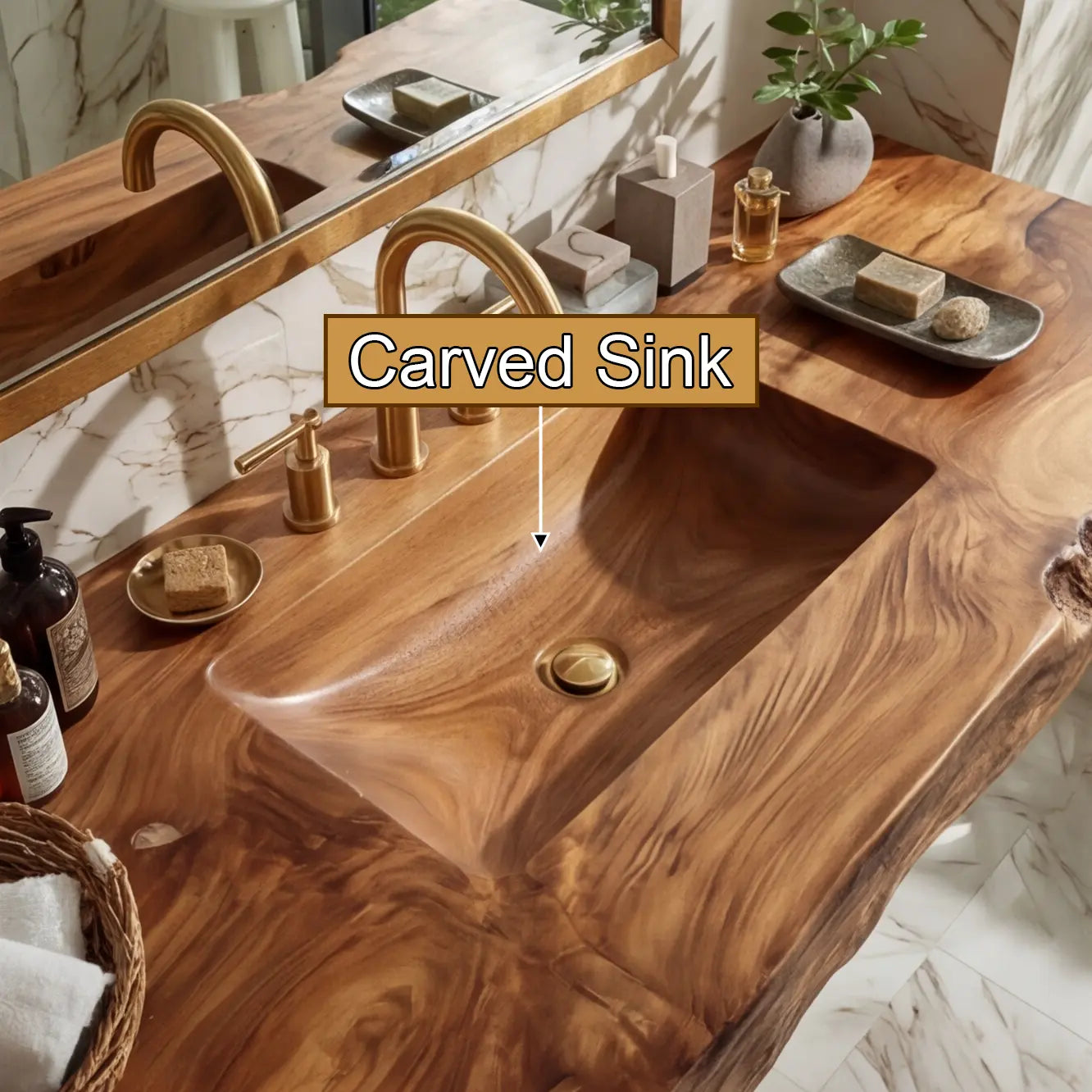 Kelvara Live Edge Solid Wood Floating Bathroom Vanity with Integrated Sink SPA439867 Kitchnce