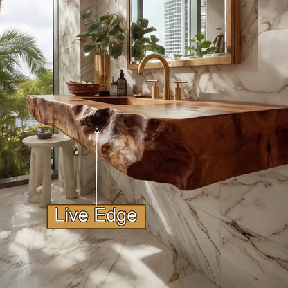 Kelvara Live Edge Solid Wood Floating Bathroom Vanity with Integrated Sink SPA439867 Kitchnce