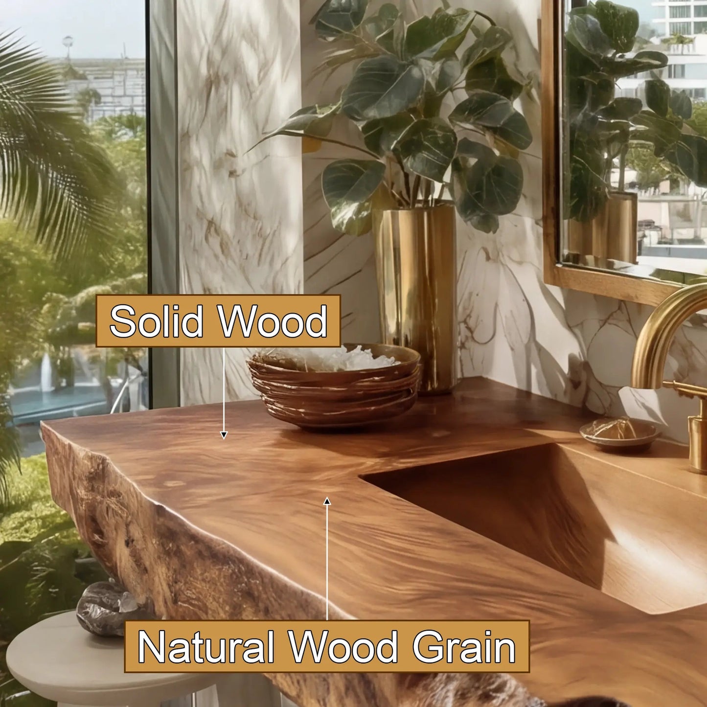 Kelvara Live Edge Solid Wood Floating Bathroom Vanity with Integrated Sink SPA439867 Kitchnce