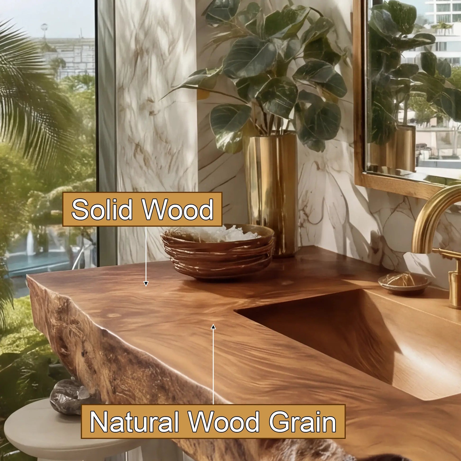 Kelvara Live Edge Solid Wood Floating Bathroom Vanity with Integrated Sink SPA439867 Kitchnce