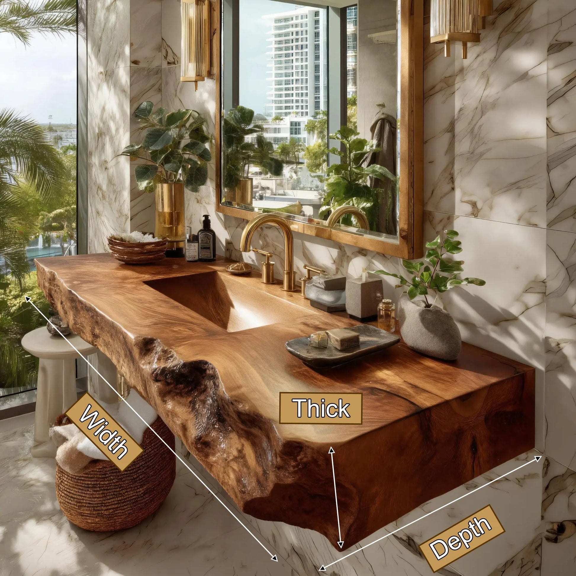 Kelvara Live Edge Solid Wood Floating Bathroom Vanity with Integrated Sink SPA439867 Kitchnce
