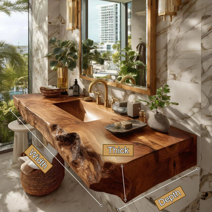 Kelvara Live Edge Solid Wood Floating Bathroom Vanity with Integrated Sink SPA439867 Kitchnce