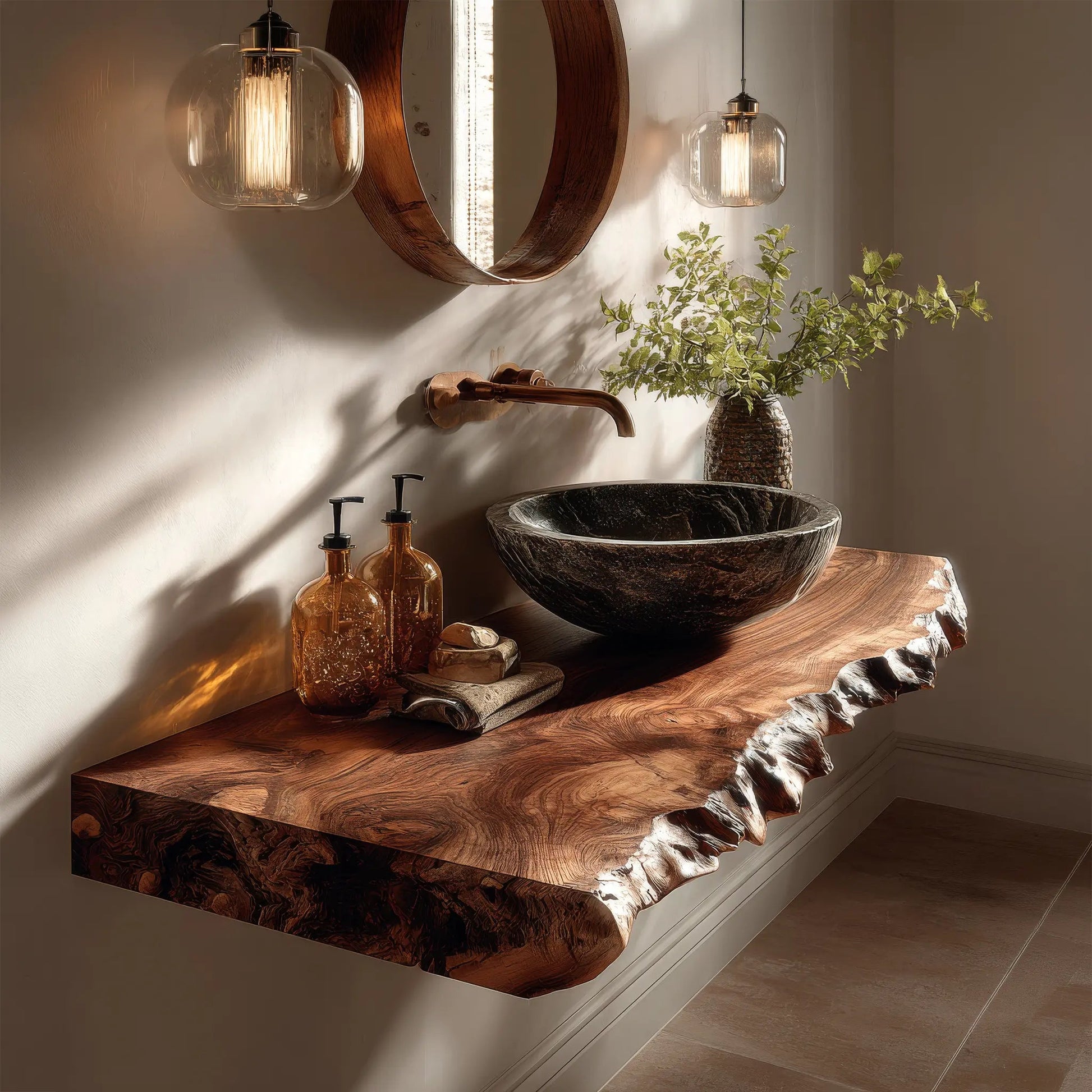 Kelvion Live Edge Solid Wood Floating Bathroom Vanity SPA514203 Kitchnce