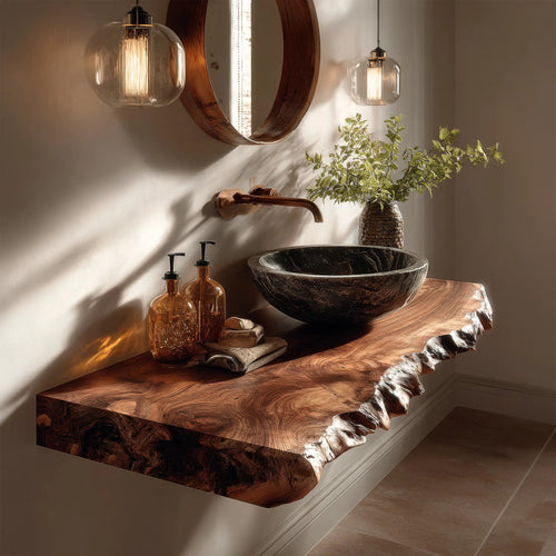 Kelvion Live Edge Solid Wood Floating Bathroom Vanity SPA514203 Kitchnce