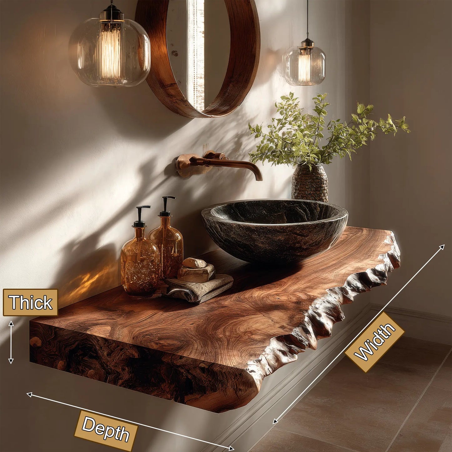 Kelvion Live Edge Solid Wood Floating Bathroom Vanity SPA514203 Kitchnce