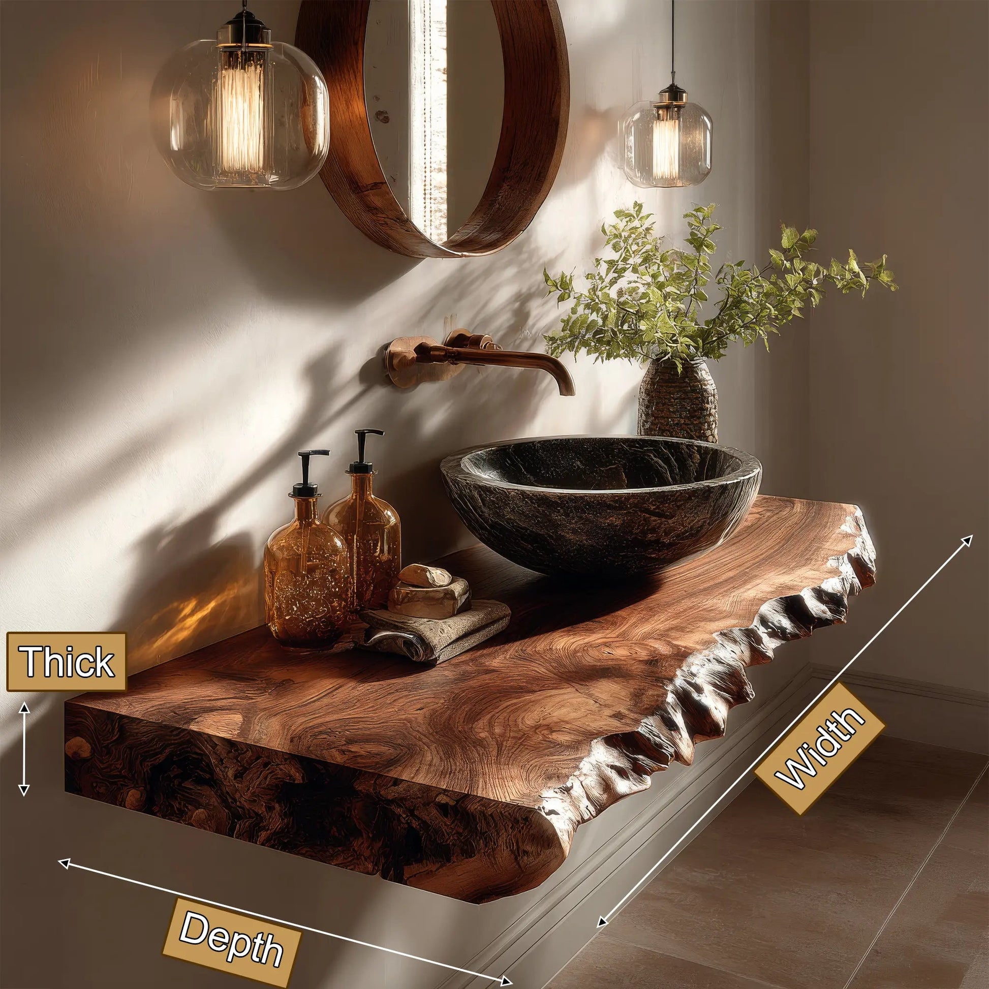 Kelvion Live Edge Solid Wood Floating Bathroom Vanity SPA514203 Kitchnce
