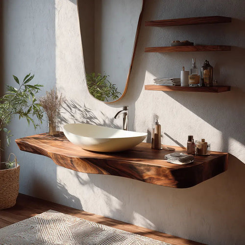 Korveth Live Edge Solid Wood Floating Bathroom Vanity SPA965869 Kitchnce