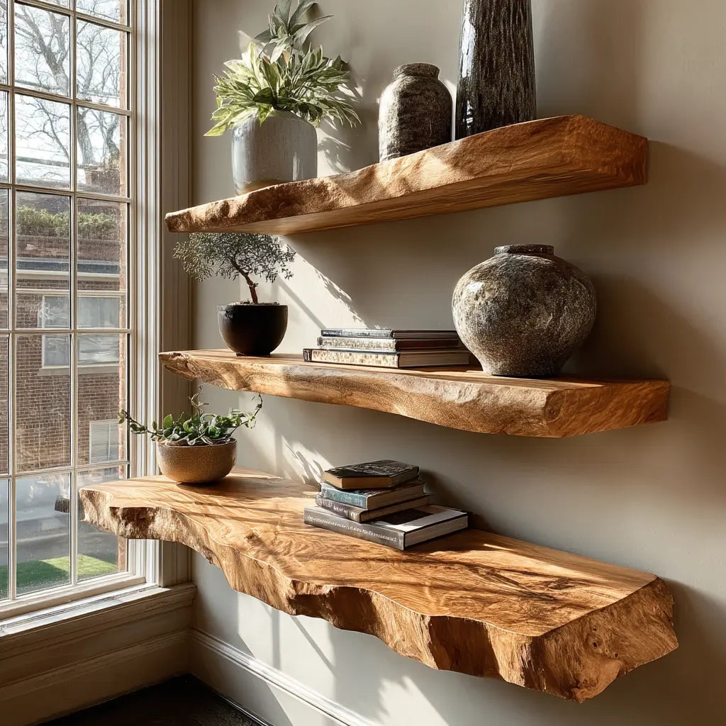 Korvyn Live Edge Solid Wood Floating Shelf SPA209520 Kitchnce