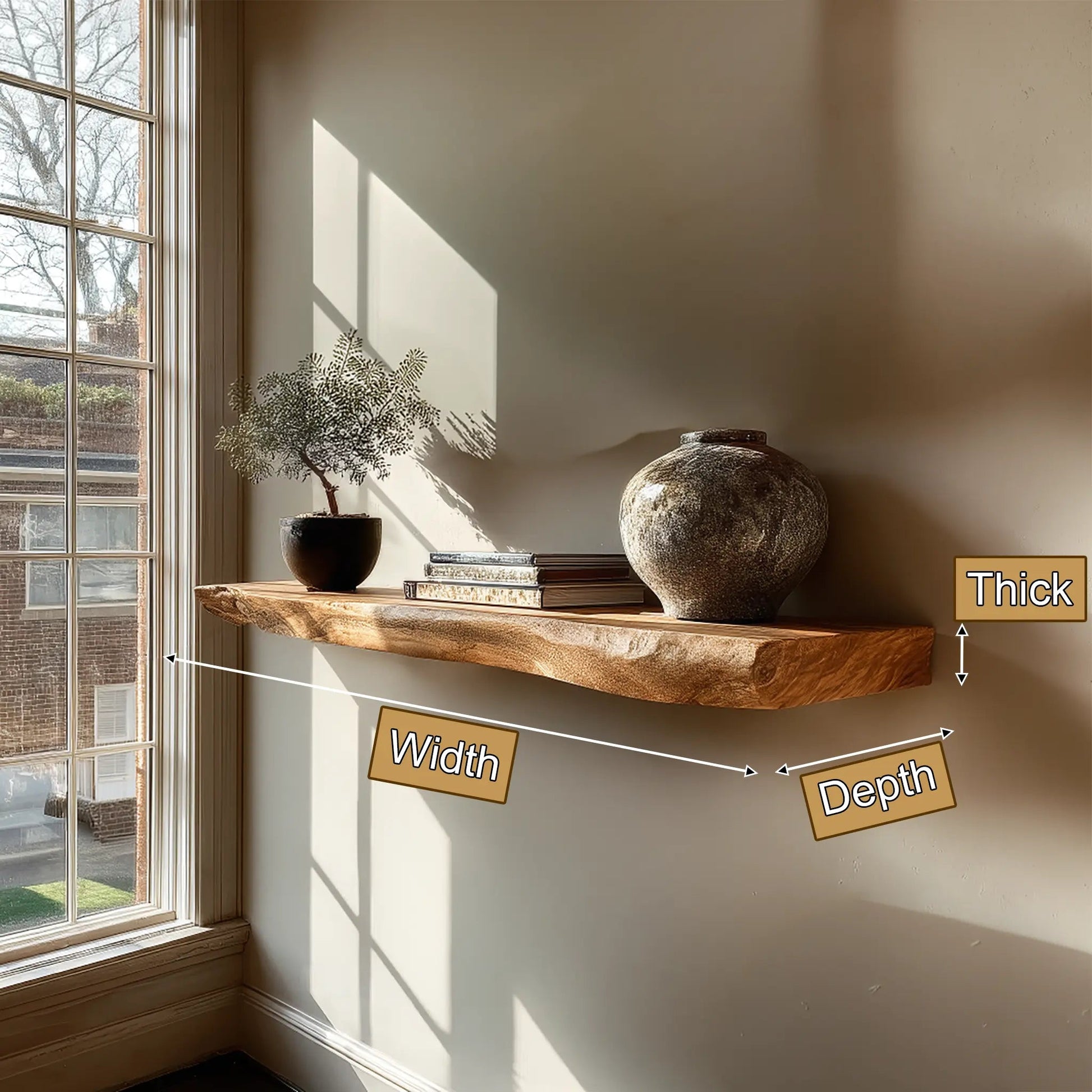 Korvyn Live Edge Solid Wood Floating Shelf SPA209520 Kitchnce
