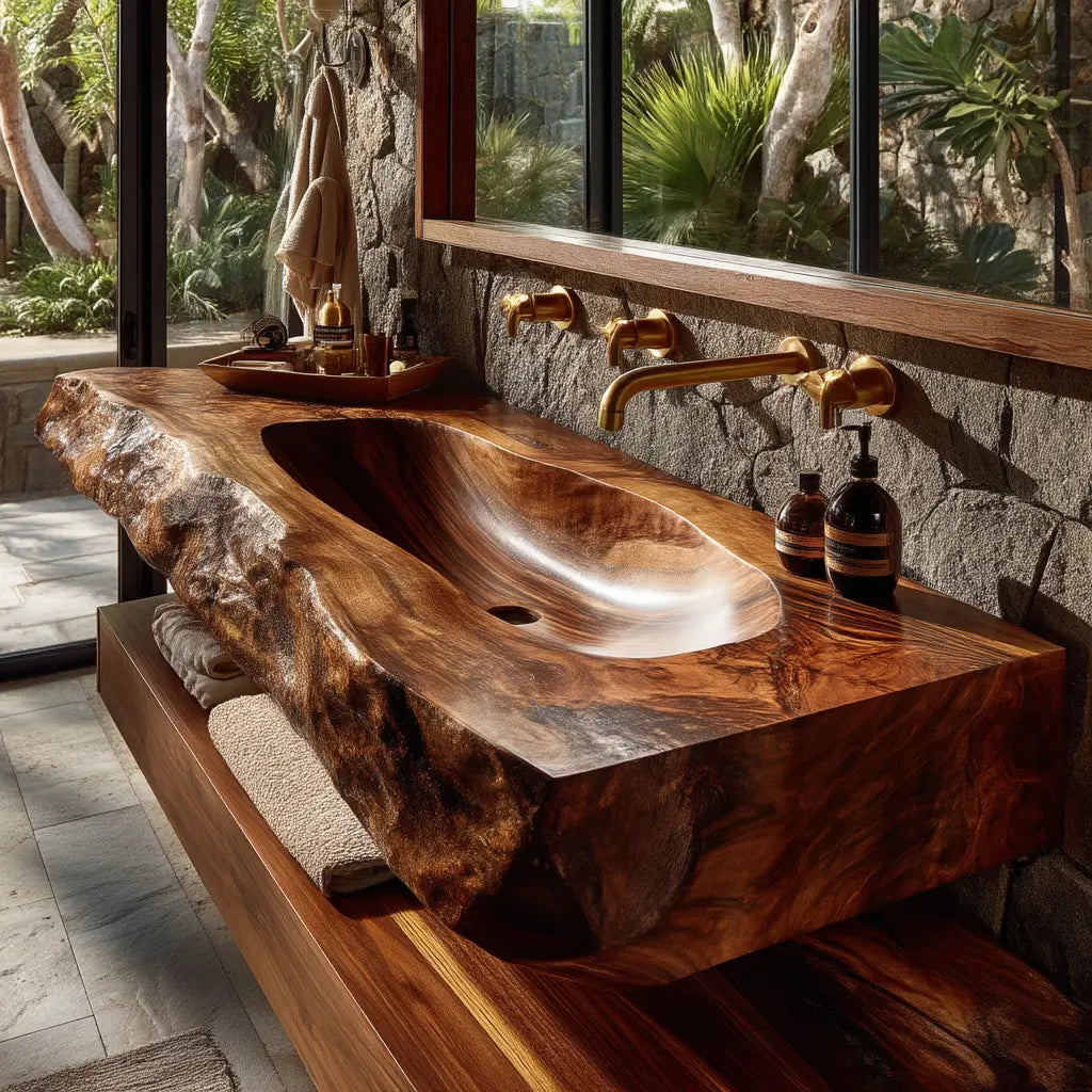 Larevyn Live Edge Solid Wood Floating Bathroom Vanity with Integrated Sink SPA364436 Kitchnce