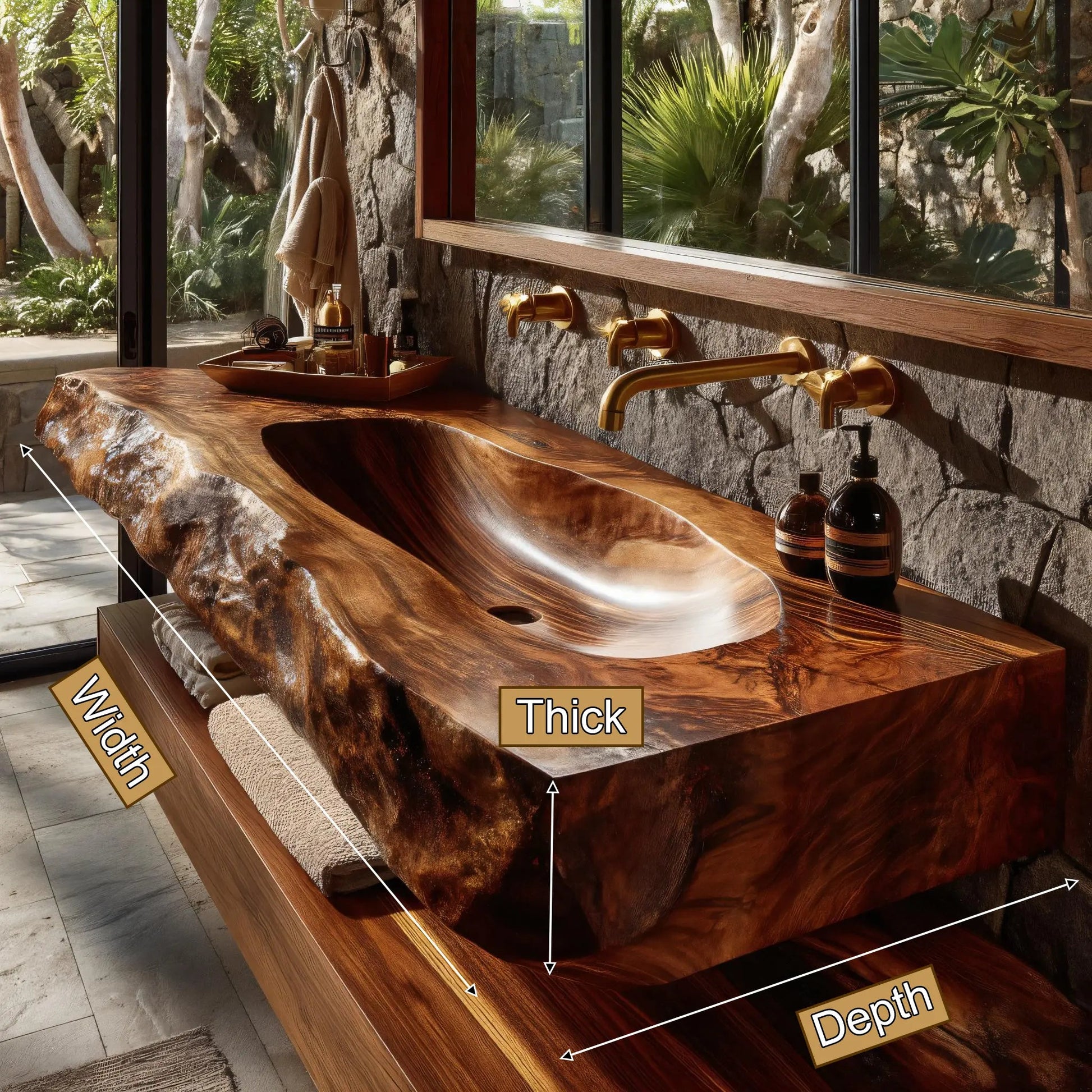 Larevyn Live Edge Solid Wood Floating Bathroom Vanity with Integrated Sink SPA364436 Kitchnce