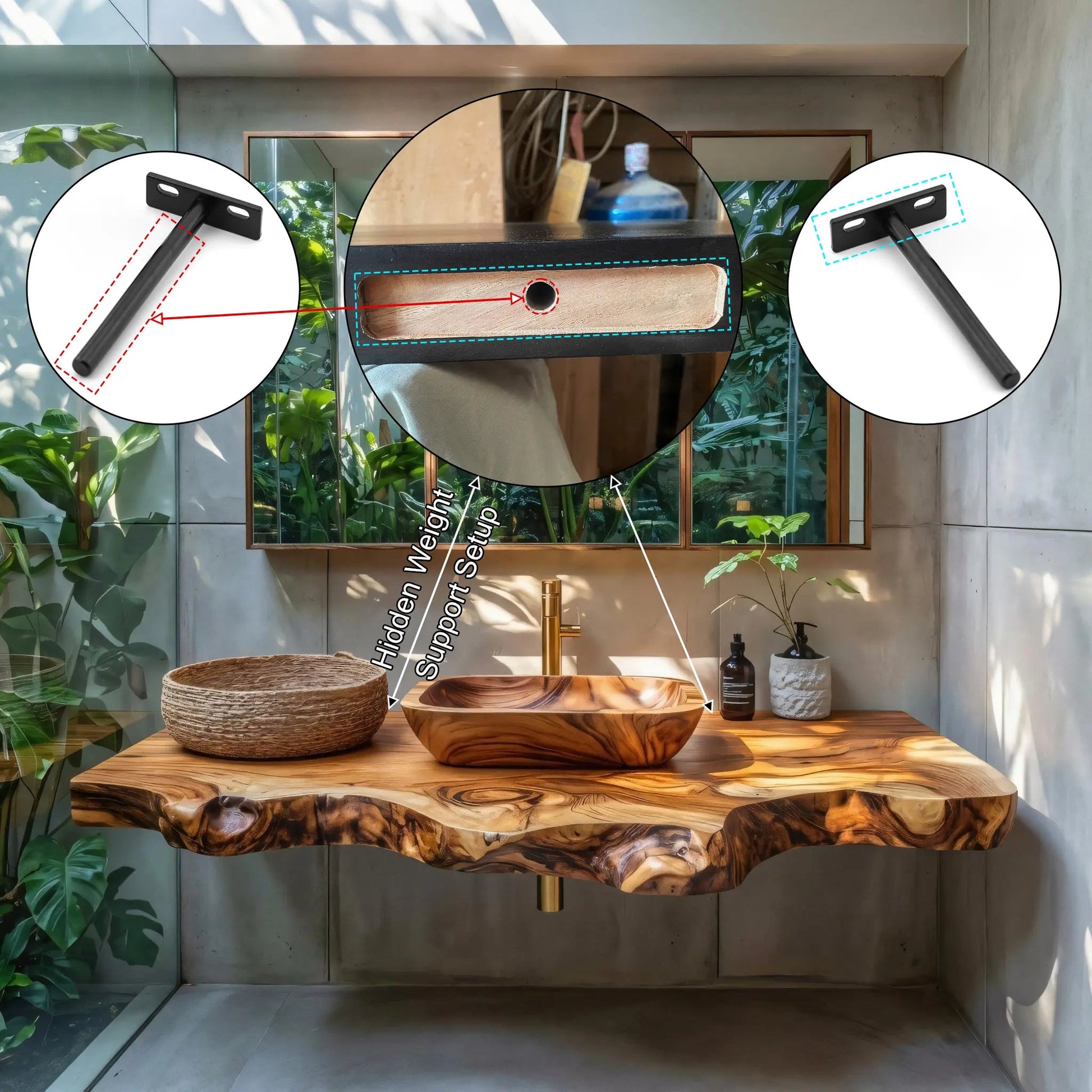 Lioren Live Edge Solid Wood Floating Bathroom Vanity SPA318184 Kitchnce