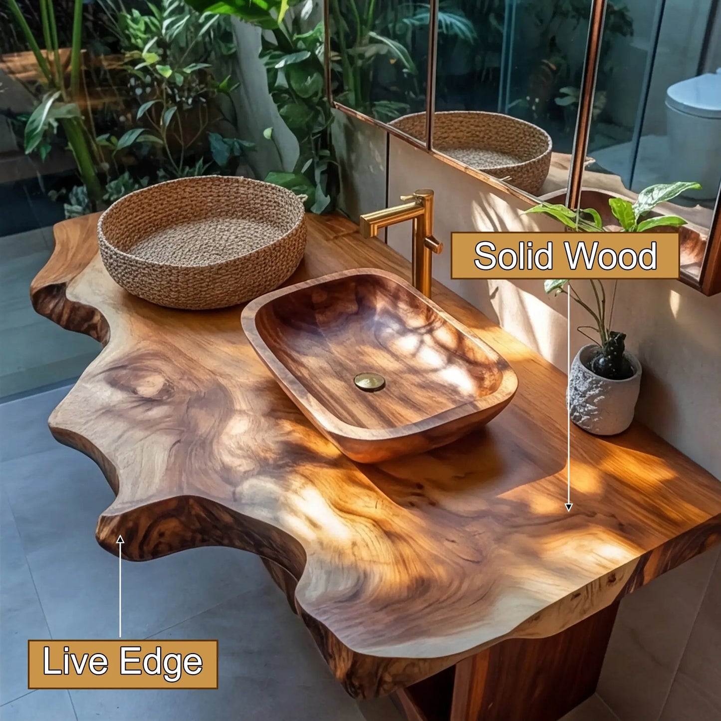 Lioren Live Edge Solid Wood Floating Bathroom Vanity SPA318184 Kitchnce
