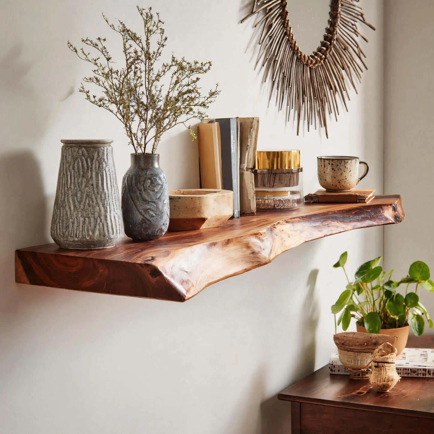 Live Edge Rustic Solid Wood Floating Shelf Kitchnce