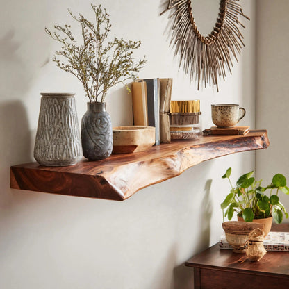 Live Edge Rustic Solid Wood Floating Shelf Kitchnce