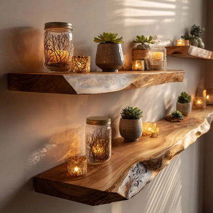 Live Edge Rustic Solid Wood Floating Shelf Kitchnce