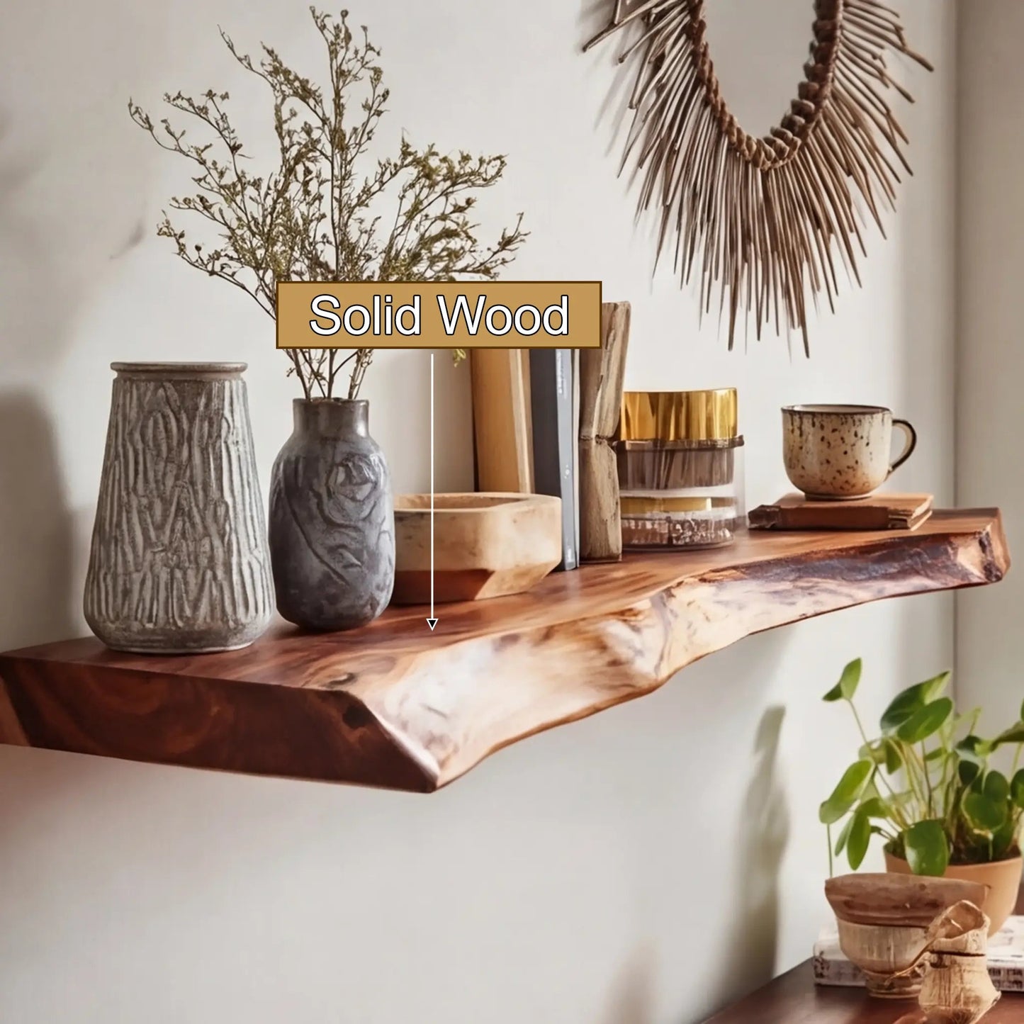 Live Edge Rustic Solid Wood Floating Shelf Kitchnce