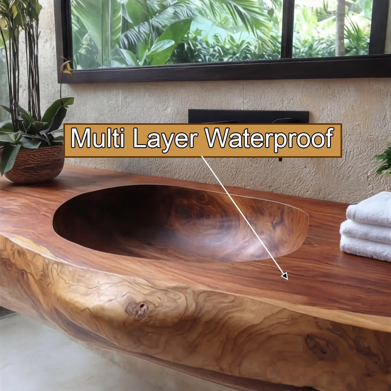 Lorvane Sculpted Live Edge Solid Wood Floating Bathroom Vanity with Integrated Sink Kitchnce