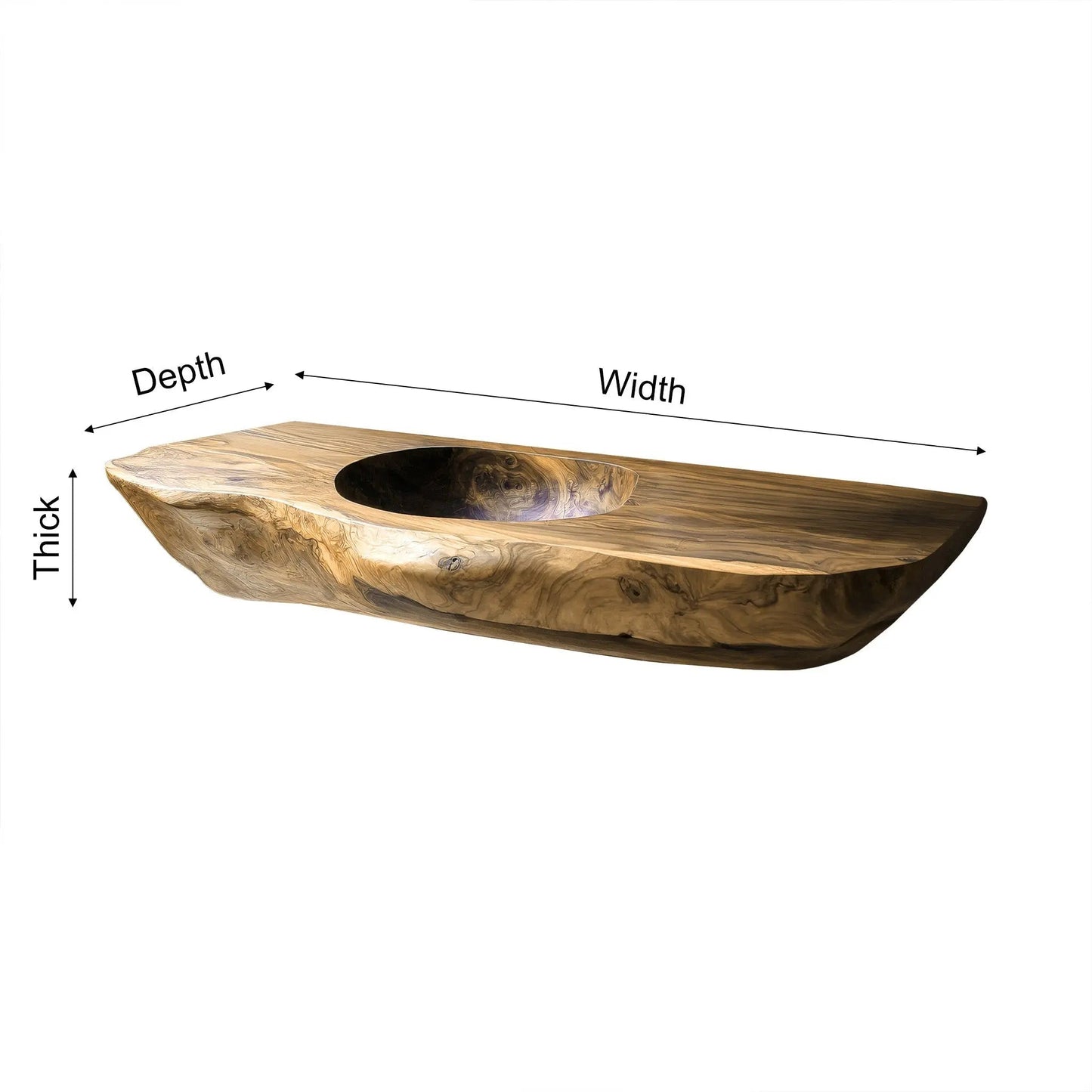 Lorvane Sculpted Live Edge Solid Wood Floating Bathroom Vanity with Integrated Sink Kitchnce