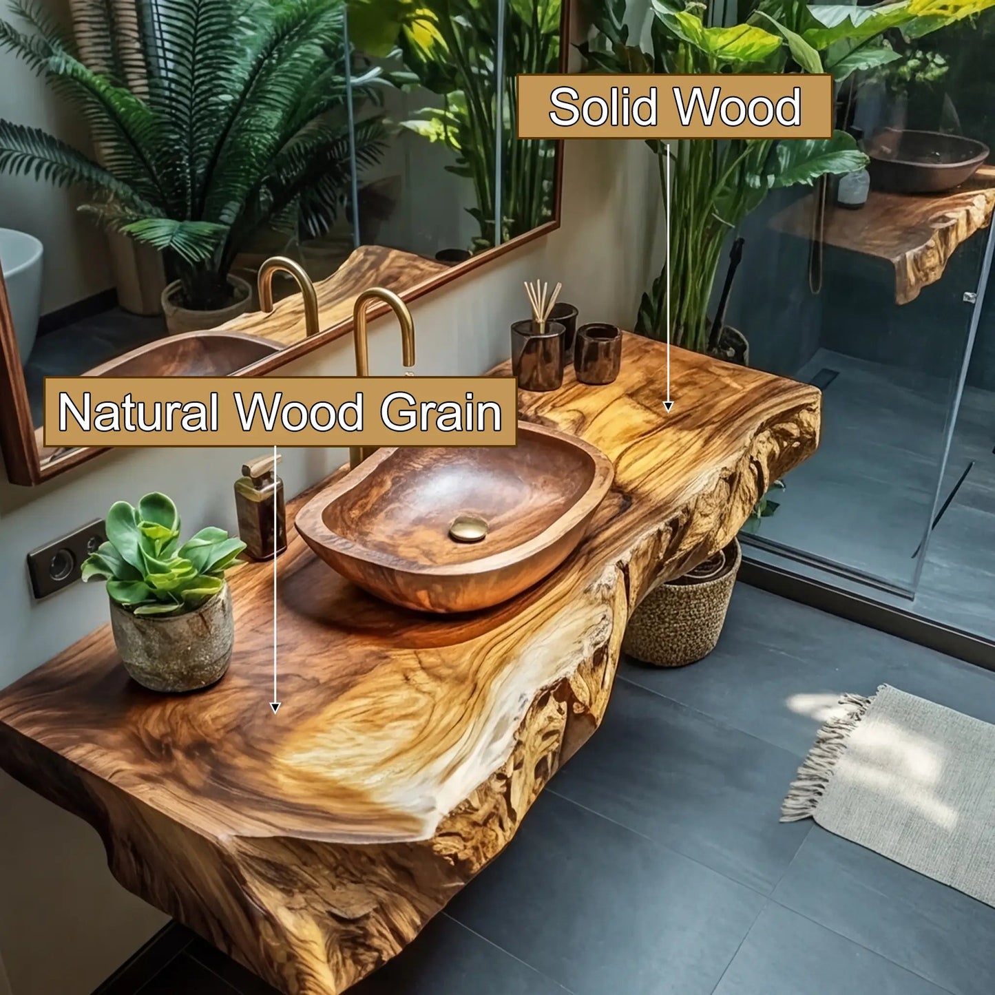 Lunara Live Edge Solid Wood Floating Bathroom Vanity Kitchnce