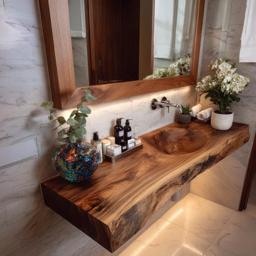 Luvorin Live Edge Solid Wood Floating Bathroom Vanity with Integrated Sink SPA653297 Kitchnce