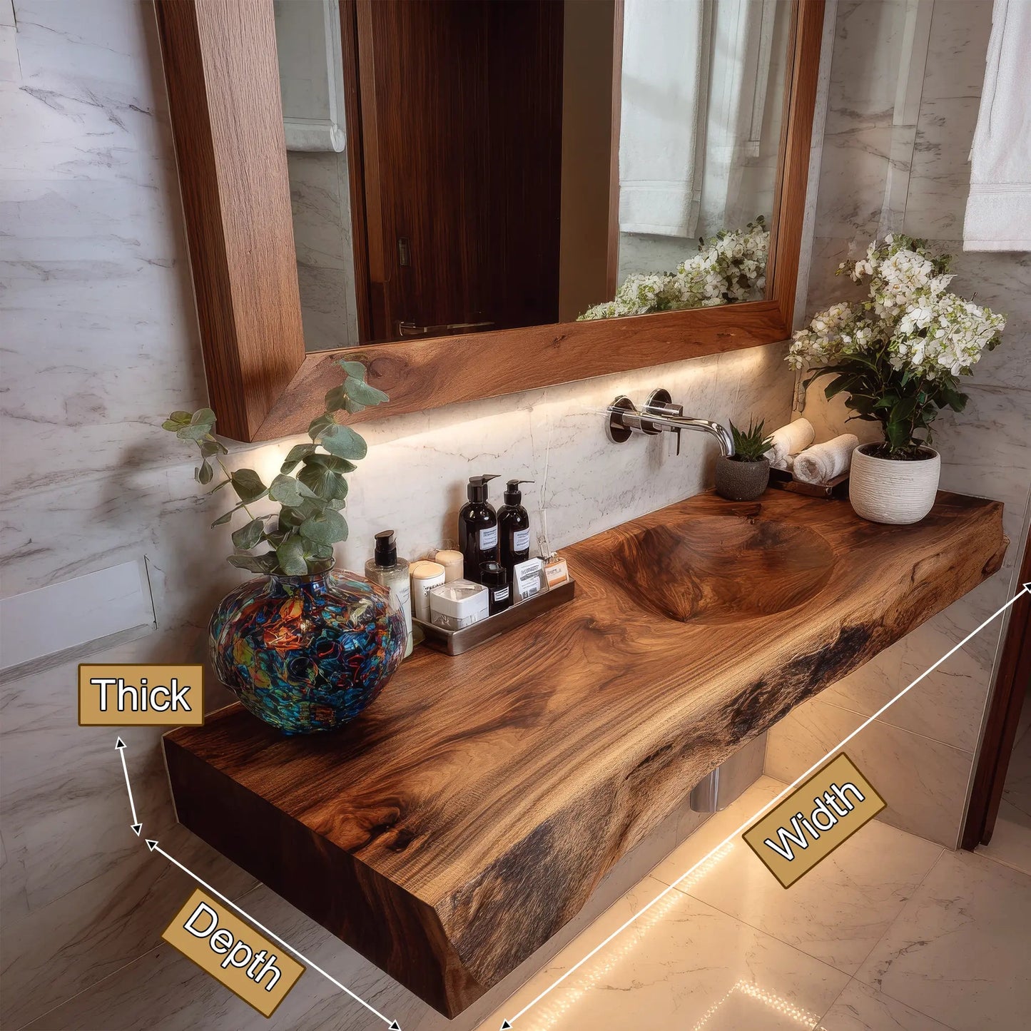 Luvorin Live Edge Solid Wood Floating Bathroom Vanity with Integrated Sink SPA653297 Kitchnce