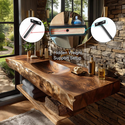Morvyn Live Edge Solid Wood Floating Bathroom Vanity with Integrated Sink Kitchnce
