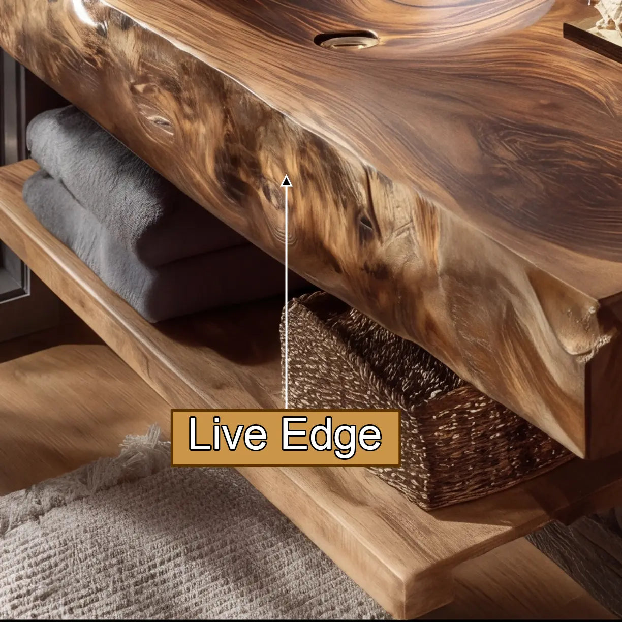 Morvyn Live Edge Solid Wood Floating Bathroom Vanity with Integrated Sink Kitchnce