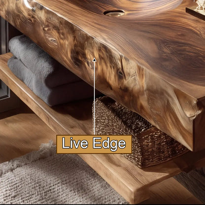 Morvyn Live Edge Solid Wood Floating Bathroom Vanity with Integrated Sink Kitchnce