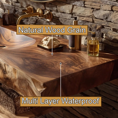 Morvyn Live Edge Solid Wood Floating Bathroom Vanity with Integrated Sink Kitchnce