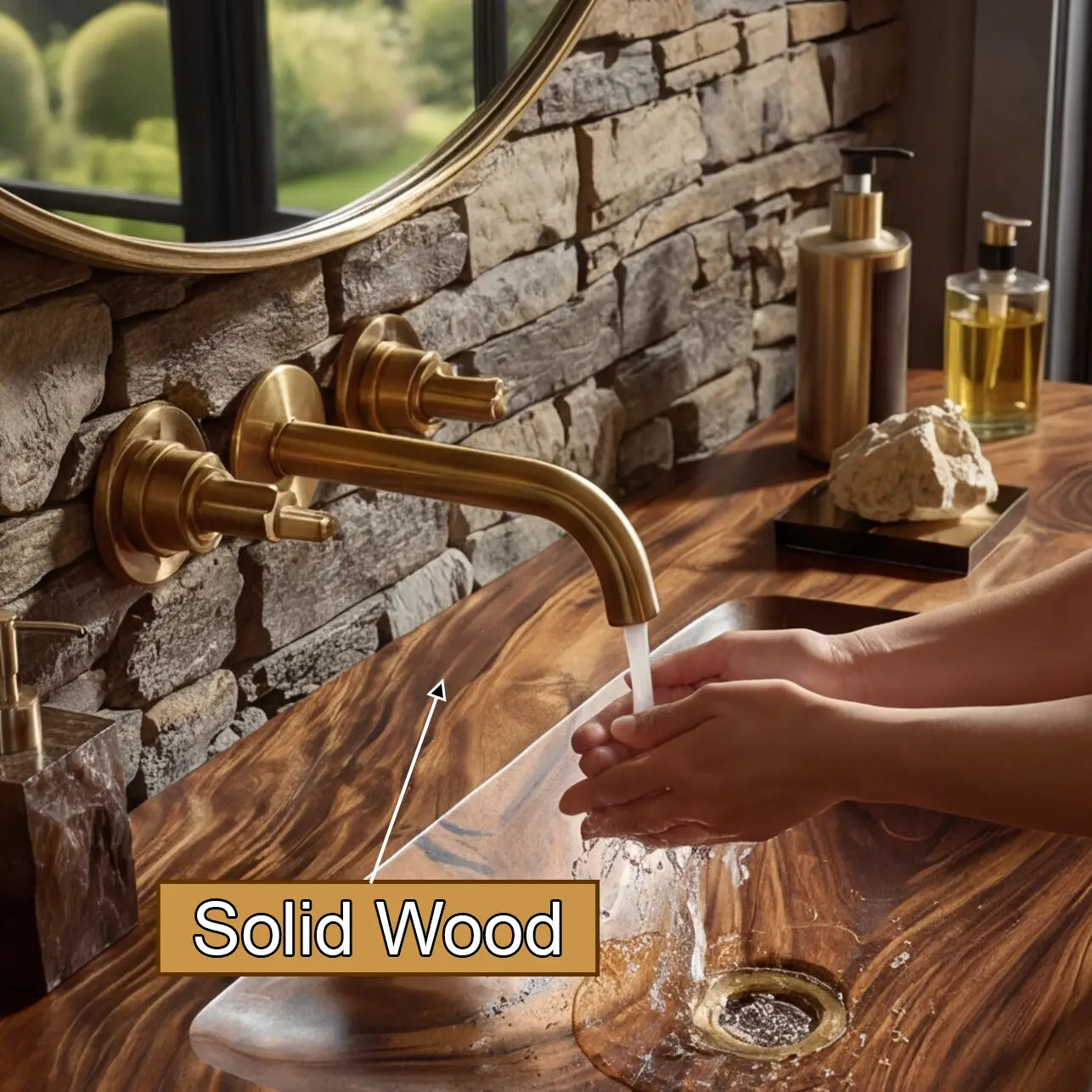 Morvyn Live Edge Solid Wood Floating Bathroom Vanity with Integrated Sink Kitchnce