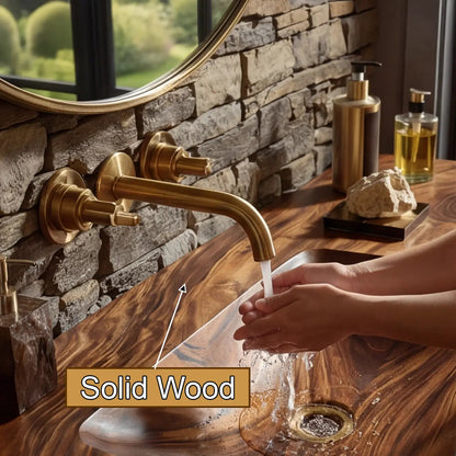Morvyn Live Edge Solid Wood Floating Bathroom Vanity with Integrated Sink Kitchnce