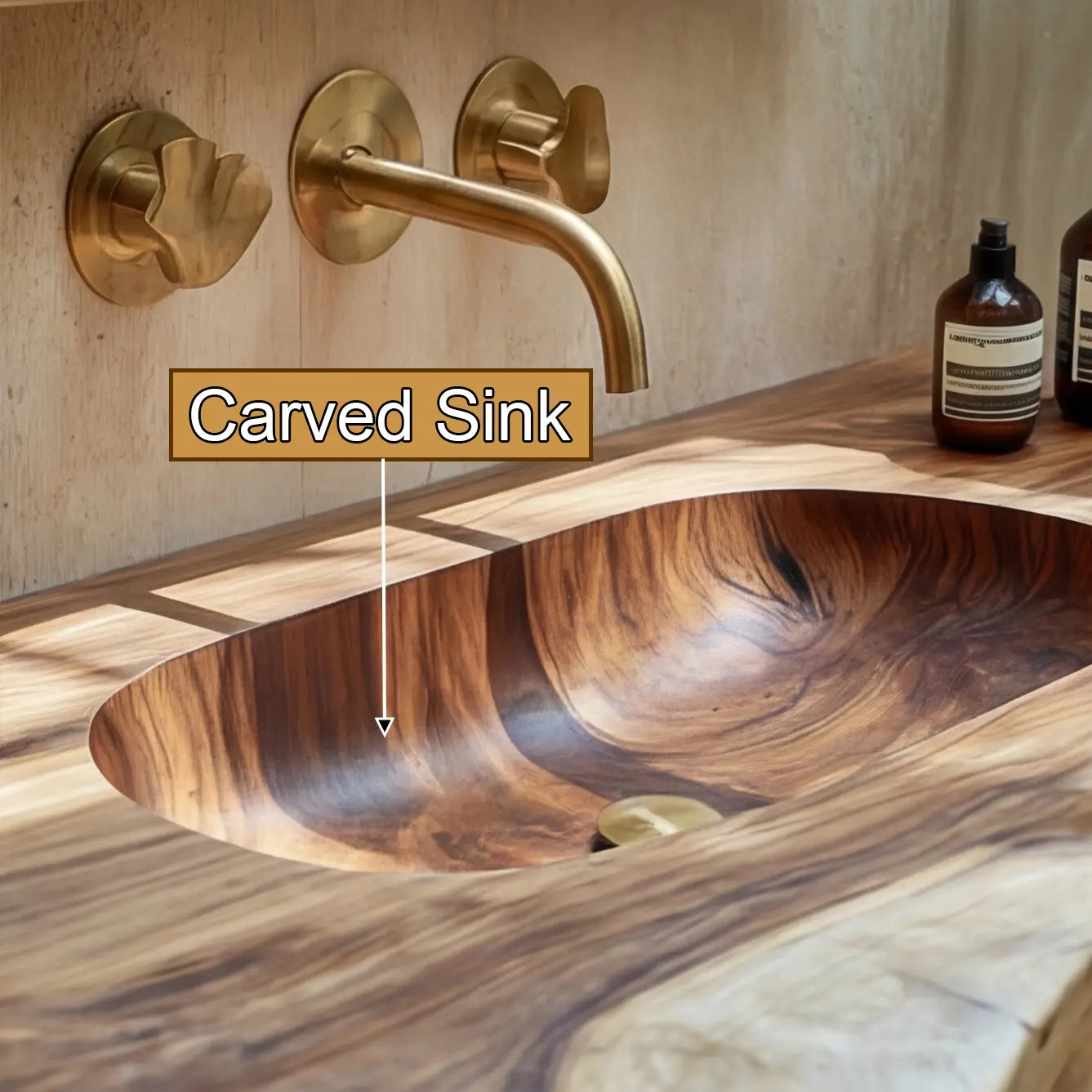 Nerava Live Edge Solid Wood Floating Bathroom Vanity with Integrated Sink Kitchnce