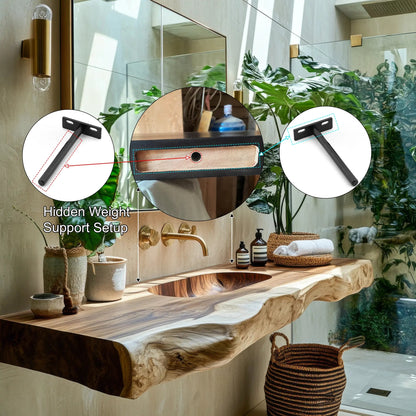 Nerava Live Edge Solid Wood Floating Bathroom Vanity with Integrated Sink Kitchnce