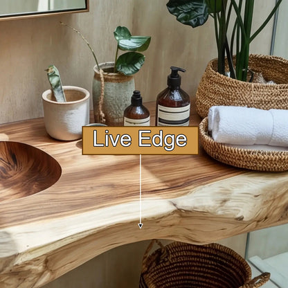 Nerava Live Edge Solid Wood Floating Bathroom Vanity with Integrated Sink Kitchnce