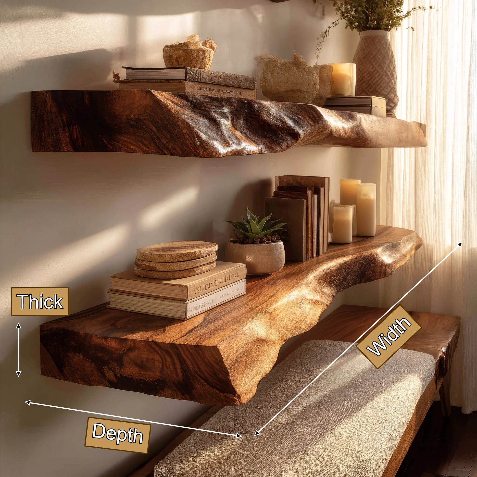 Norvain Live Edge Solid Wood Floating Shelf SPA802314 Kitchnce