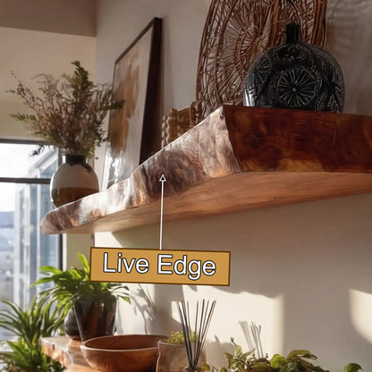 Norvane Live Edge Solid Wood Floating Shelf SPA129236 Kitchnce