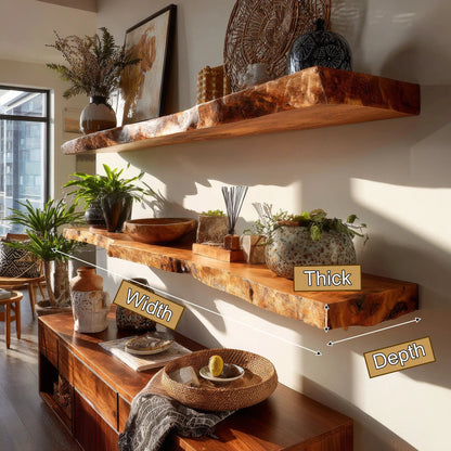 Norvane Live Edge Solid Wood Floating Shelf SPA129236 Kitchnce