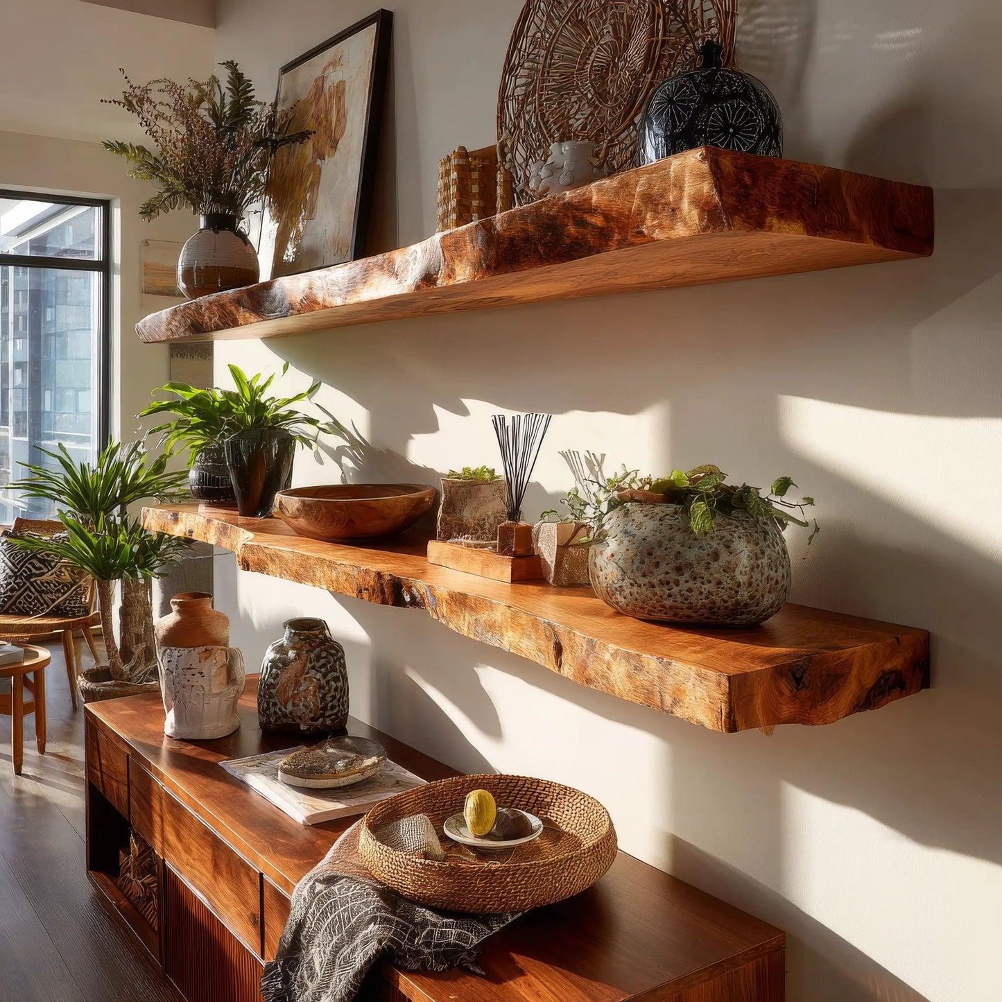 Norvane Live Edge Solid Wood Floating Shelf SPA129236 Kitchnce