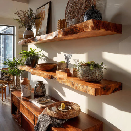 Norvane Live Edge Solid Wood Floating Shelf SPA129236 Kitchnce
