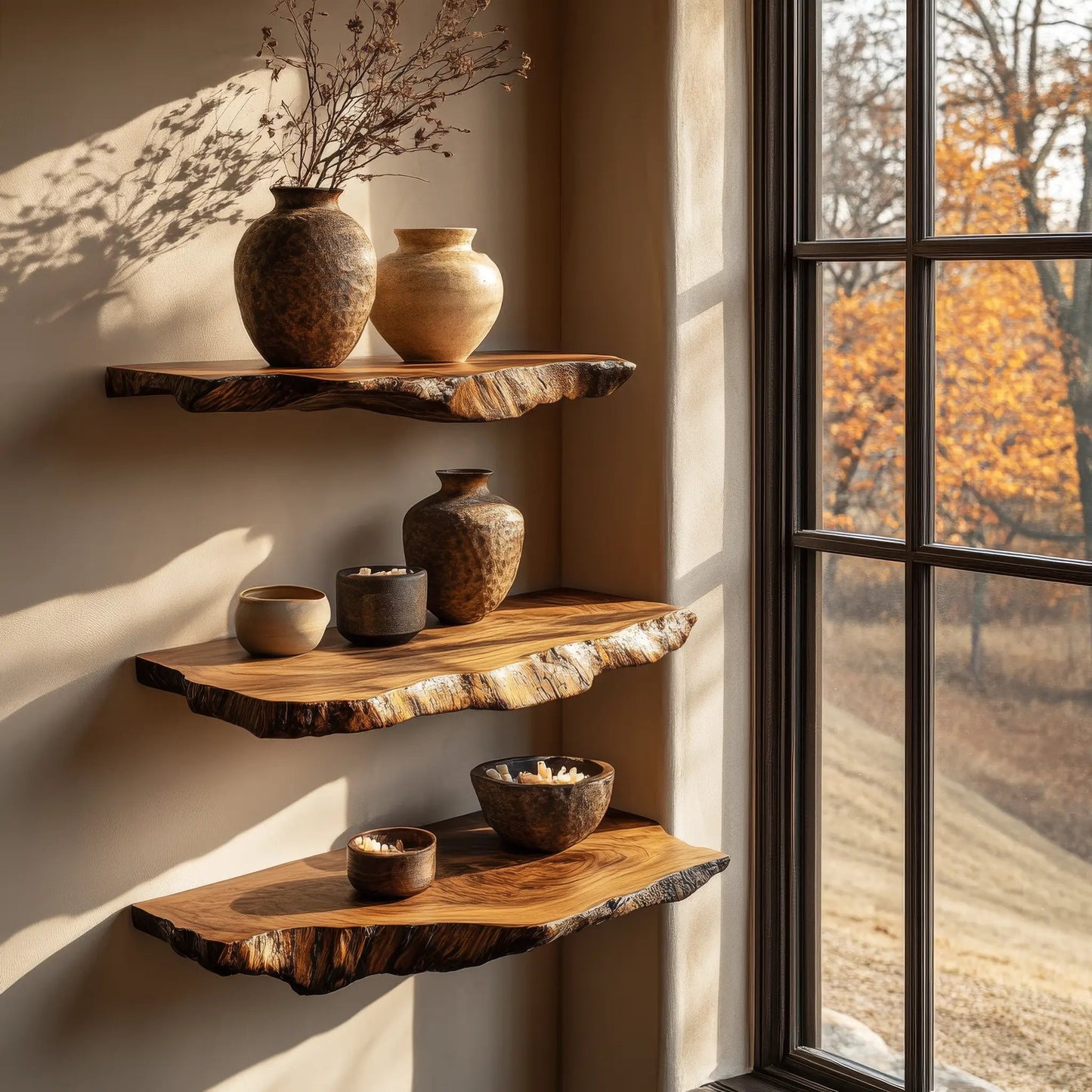 Norvella Live Edge Solid Wood Floating Shelf SPA583831 Kitchnce
